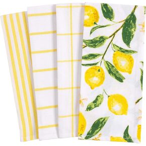 KAF Home Pantry Lemons All Over Kitchen Dish Towel Set of 4, Cotton, 18 x 28-inch