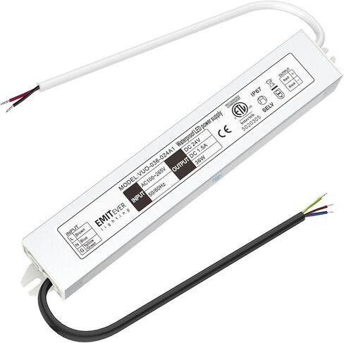 EMITEVER 24Volt LED Power Supply Driver 12W 2-Pack، ETL المدرجة IP67 محول الجهد المنخفض، محول 120V AC إلى 24V DC لشريط LED، وأضواء شريط خزانة الأضواء والإضاءة الخارجية... in Saudi Arabia