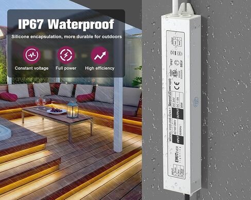 EMITEVER 24Volt LED Power Supply Driver 12W 2-Pack، ETL المدرجة IP67 محول الجهد المنخفض، محول 120V AC إلى 24V DC لشريط LED، وأضواء شريط خزانة الأضواء والإضاءة الخارجية... in Saudi Arabia