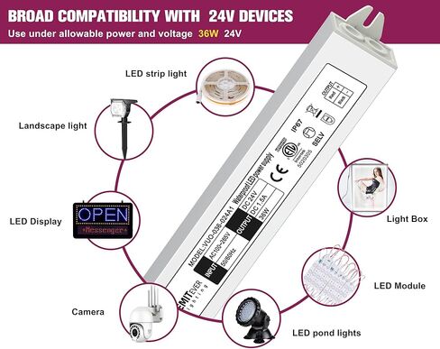 EMITEVER 24Volt LED Power Supply Driver 12W 2-Pack، ETL المدرجة IP67 محول الجهد المنخفض، محول 120V AC إلى 24V DC لشريط LED، وأضواء شريط خزانة الأضواء والإضاءة الخارجية... in Saudi Arabia