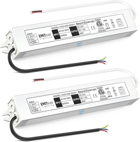 EMITEVER 24Volt LED Power Supply Driver 12W 2-Pack، ETL المدرجة IP67 محول الجهد المنخفض، محول 120V AC إلى 24V DC لشريط LED، وأضواء شريط خزانة الأضواء والإضاءة الخارجية... in Saudi Arabia