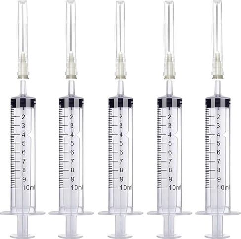 5 Pack 10ml Plastic Syringe with Needle, Syringe for Liquid, Oral, Scientific Labs, Measurement, Dispensing, Feeding Pets, Oil or Glue Applicator, Individually Wrapped (10 ML) in Saudi Arabia