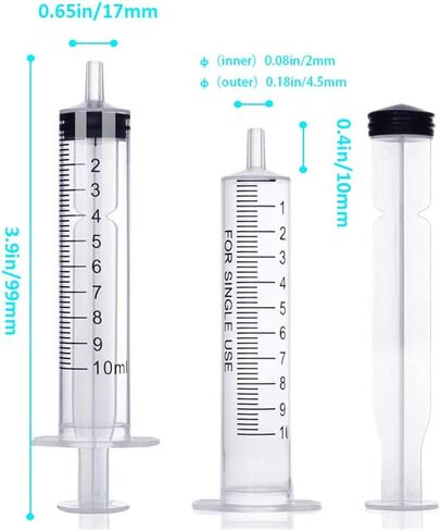 5 Pack 10ml Plastic Syringe with Needle, Syringe for Liquid, Oral, Scientific Labs, Measurement, Dispensing, Feeding Pets, Oil or Glue Applicator, Individually Wrapped (10 ML) in Saudi Arabia