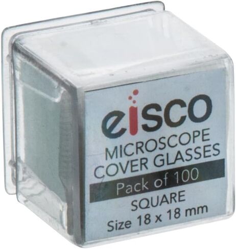 أغطية زجاجية للميكروسكوب المربع من Eisco Labs، مقاس 18 × 18 مم، عبوة مكونة من 100 قطعة غطاء منزلق in Saudi Arabia