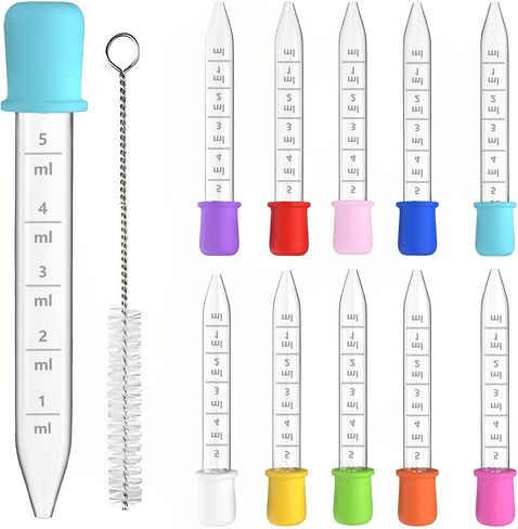 20 Pack 5ml Plastic Pipettes Dropper with Clean Brush Unbreakable Silicone Dropping Pipettes Great Suction for Feeding, Baking, Crafts Making - 10 Bright Color in Saudi Arabia