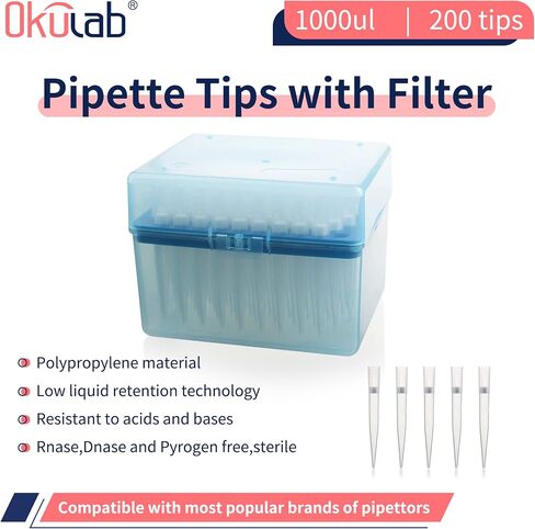 Pipette Tips with Filter, Natural, PP Material, Vol. 100ul Universal Pipette Tip, 960 Tips, PTF100A960 in Saudi Arabia