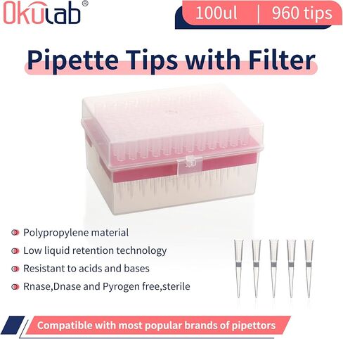 أطراف ماصة مع فلتر، طبيعي، مادة PP، المجلد. 100ul ماصة عالمية، 960 نصيحة، PTF100A960 in Kuwait