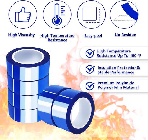 6 Rolls 20mm x16m(52ft) Blue Heat Resistant Tape，Heat Transfer Tape for Heat Sublimation Press Vinyl，and Fixing of Electronic Parts During Processing，No Residue in Kuwait