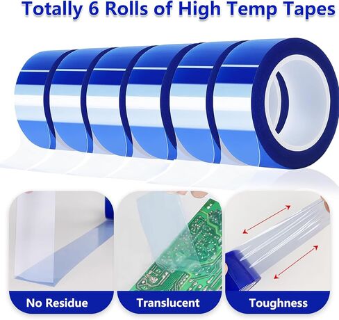 6 Rolls 20mm x16m(52ft) Blue Heat Resistant Tape，Heat Transfer Tape for Heat Sublimation Press Vinyl，and Fixing of Electronic Parts During Processing，No Residue in Kuwait