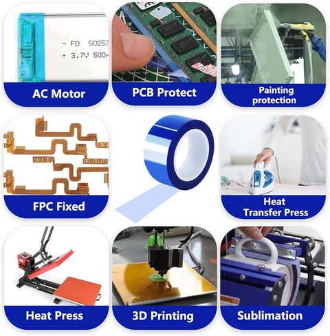 6 Rolls 20mm x16m(52ft) Blue Heat Resistant Tape，Heat Transfer Tape for Heat Sublimation Press Vinyl，and Fixing of Electronic Parts During Processing，No Residue in Kuwait