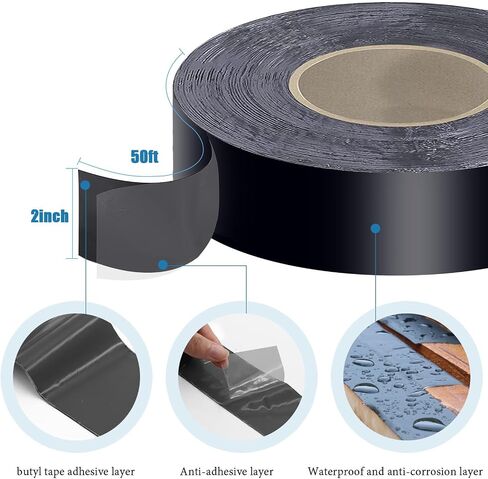 Deck Joist Tape 2''×50',4 Pack Weather-Resistant Joist Tape for Decking,Waterproof Seal Antiseptic Butyl Decking Tape,Self-Adhesive Flashing JoistsTape for Wood Decks Beams Roof in Saudi Arabia