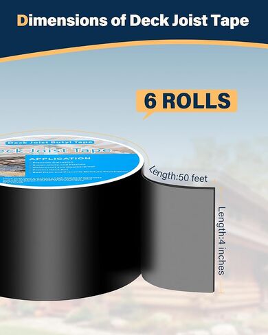 6 Pack Butyl Joist Tape, 4" x 50' Butyl Joist Tape for Decking, Weather Resistance Self-Adhesive Flashing Joist Tape, Waterproof Butyl Joist Tape for Protect Wood Joists and Beams in Saudi Arabia