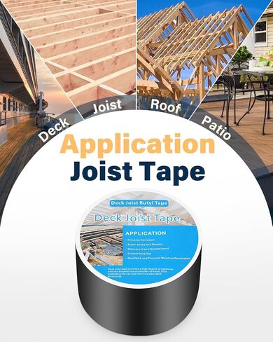 6 Pack Butyl Joist Tape, 4" x 50' Butyl Joist Tape for Decking, Weather Resistance Self-Adhesive Flashing Joist Tape, Waterproof Butyl Joist Tape for Protect Wood Joists and Beams in Saudi Arabia