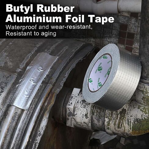 BOMEI PACK Aluminum Butyl Rubber Tape, Strong Waterproof Tape for Pipe, Metal, RV Awning, Roof Leak, Window Seal, Boat (2Inch x 16.4Feet 1Pack) in Saudi Arabia