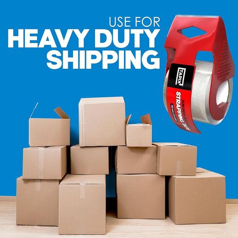 شريط ربط مع موزع 1.88 بوصة × 380 بوصة، (3 عبوات) شريط من الألياف الزجاجية قوي للغاية ومقاوم للتمزق، شريط شفاف يحمل ما يصل إلى 120 رطل in Kuwait