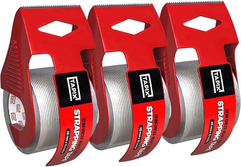 شريط ربط مع موزع 1.88 بوصة × 380 بوصة، (3 عبوات) شريط من الألياف الزجاجية قوي للغاية ومقاوم للتمزق، شريط شفاف يحمل ما يصل إلى 120 رطل in Kuwait