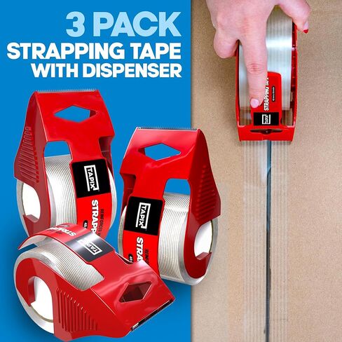 شريط ربط مع موزع 1.88 بوصة × 380 بوصة، (3 عبوات) شريط من الألياف الزجاجية قوي للغاية ومقاوم للتمزق، شريط شفاف يحمل ما يصل إلى 120 رطل in Kuwait