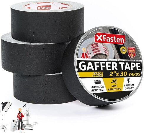 XFasten Black Gaffers Tape 2 Inch x 30 Yards (8-Pack, 720ft) Residue-Free Matte Black Gaffer Tape 2 Inch Non-Reflective Easy-to-Tear Black Gaff Tape 2 Inch Floor Tape for Electrical Cords in Saudi Arabia