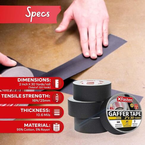 XFasten Black Gaffers Tape 2 Inch x 30 Yards (8-Pack, 720ft) Residue-Free Matte Black Gaffer Tape 2 Inch Non-Reflective Easy-to-Tear Black Gaff Tape 2 Inch Floor Tape for Electrical Cords in Saudi Arabia