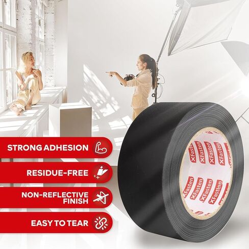 XFasten Black Gaffers Tape 2 Inch x 30 Yards (8-Pack, 720ft) Residue-Free Matte Black Gaffer Tape 2 Inch Non-Reflective Easy-to-Tear Black Gaff Tape 2 Inch Floor Tape for Electrical Cords in Saudi Arabia