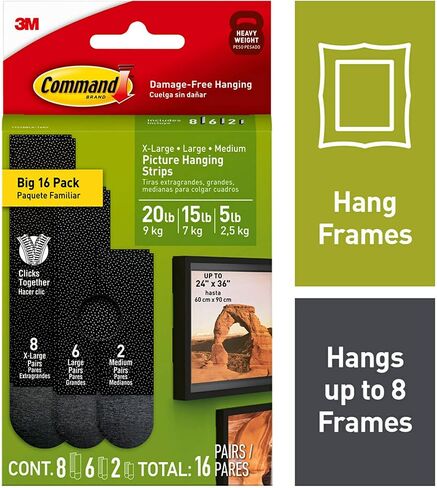 Command Picture Hanging Strips Variety Pack, Damage Free Hanging Picture Hangers, No Tools Wall for Living Spaces, White, 2 Medium Pairs, 6 Pairs and 8 Extra Large Pairs in Saudi Arabia