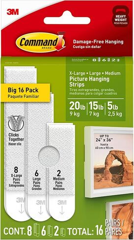 Command Picture Hanging Strips Variety Pack, Damage Free Hanging Picture Hangers, No Tools Wall for Living Spaces, White, 2 Medium Pairs, 6 Pairs and 8 Extra Large Pairs in Saudi Arabia