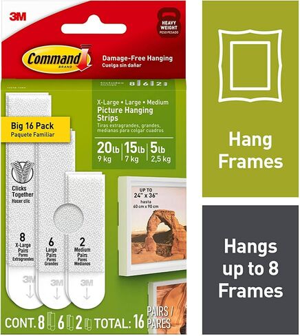 Command Picture Hanging Strips Variety Pack, Damage Free Hanging Picture Hangers, No Tools Wall for Living Spaces, White, 2 Medium Pairs, 6 Pairs and 8 Extra Large Pairs in Saudi Arabia