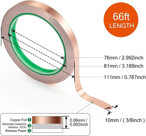 CHANZON Copper Foil Tape 25mm 1 inch x 66ft Double Sided Conductive Adhesive for Electric,Slug & Snail Deterrent,Guitars,Soldering,Grounding,Repair,Crafts,Paper Circuits in Saudi Arabia