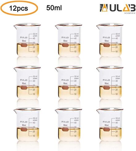 مجموعة أكواب زجاجية علمية من ULAB، 3 مقاسات 50 مل، 100 مل، 250 مل، 3.3 بورو جريفين شكل منخفض مع تخرج مطبوع، UBG1001 in Saudi Arabia