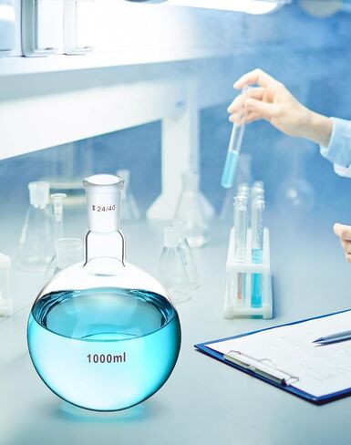 قارورة غليان من زجاج البورسليكات سعة 1000 مل من QWORK مع وصلة خارجية مستدقة قياسية 24/40، وقاع مستدير برقبة واحدة، عبوتان in Saudi Arabia