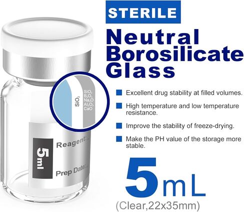 Empty Sterile Vial Sealed with Butyl Rubber Stopper and Flip Top Closure,Type 1 Borosilicate Glass Tubing,Individually Packed (3mL 8Pcs) in Kuwait