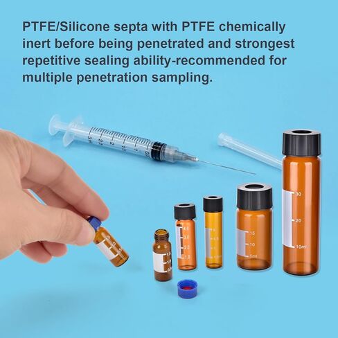 ESHATO 4ML Autosampler Vial, 100 Pack HPLC/GC Vials 9-425 Lab Amber Vials Sample Vial Screw Cap Writing Patch White PTFE and Silicone Septa for LC Stamper in Kuwait