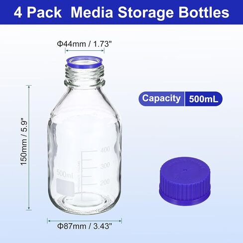 PATIKIL 4 Pack Reagent Media Storage Bottles, 50ml Borosilicate Glass Graduated Round Bottles with GL45 Blue Screw Cap for Lab Water Reagent Liquids, Brown in Saudi Arabia