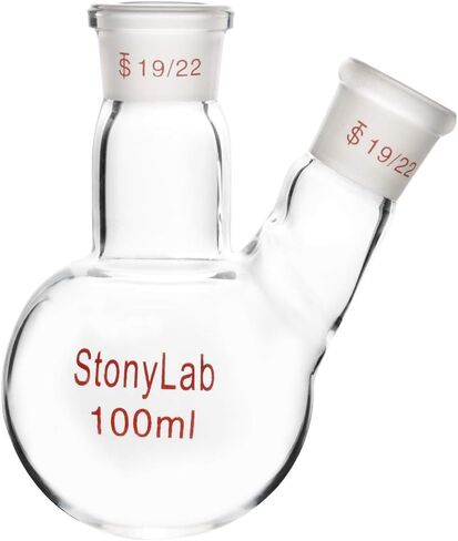 StonyLab زجاج 500 مل جدار ثقيل 2 رقبة مستديرة قارورة RBF، مع مركز 19/22 ومفصل خارجي مدبب قياسي جانبي - 500 مل in Kuwait