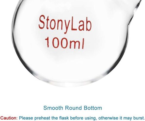 StonyLab زجاج 500 مل جدار ثقيل 2 رقبة مستديرة قارورة RBF، مع مركز 19/22 ومفصل خارجي مدبب قياسي جانبي - 500 مل in Kuwait