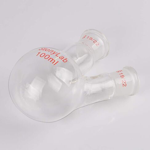 StonyLab زجاج 500 مل جدار ثقيل 2 رقبة مستديرة قارورة RBF، مع مركز 19/22 ومفصل خارجي مدبب قياسي جانبي - 500 مل in Kuwait