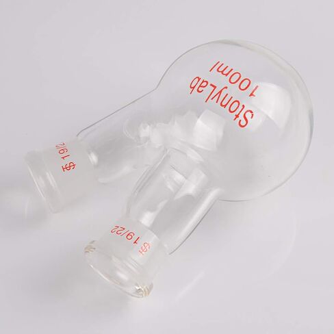 StonyLab زجاج 500 مل جدار ثقيل 2 رقبة مستديرة قارورة RBF، مع مركز 19/22 ومفصل خارجي مدبب قياسي جانبي - 500 مل in Kuwait