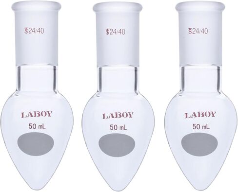 قارورة زجاجية ثقيلة على شكل كمثرى بسعة مشتركة 24/40 بسعة 50 مل من الأواني الزجاجية للمختبر 3 قطع in Kuwait