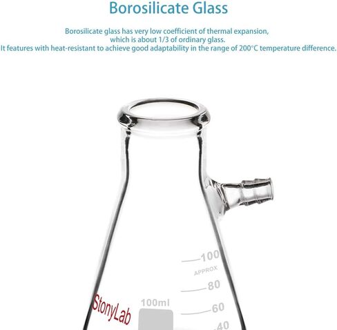 StonyLab 2-Pack 100ml قارورة تصفية زجاج البورسليكات، برقبة مسمارية مع أنبوب in Kuwait