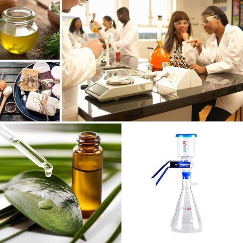 جهاز ترشيح فراغي للمختبر سعة 1000 مل، دورق لتصفية المحاليل، الزيوت، السوائل الإلكترونية، والمزيد، دورق ترشيح سعة 1000 مل وقمع متدرج سعة 300 مل، طقم تصفية شفط زجاجي. in Kuwait