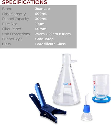 جهاز ترشيح فراغي للمختبر سعة 1000 مل، دورق لتصفية المحاليل، الزيوت، السوائل الإلكترونية، والمزيد، دورق ترشيح سعة 1000 مل وقمع متدرج سعة 300 مل، طقم تصفية شفط زجاجي. in Kuwait
