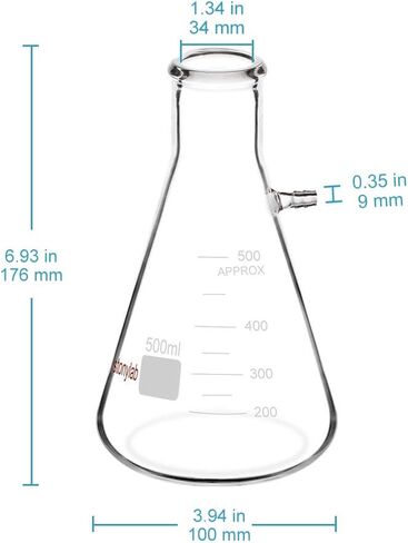 StonyLab Glass 50ml Heavy Wall Borosilicate Glass Filtering Flask, Bolt Neck with Tubulation, 50ml in Kuwait