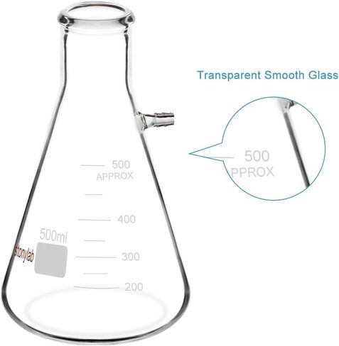 StonyLab Glass 50ml Heavy Wall Borosilicate Glass Filtering Flask, Bolt Neck with Tubulation, 50ml in Kuwait