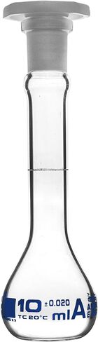 EISCO Volumetric Flask, 10ml - Class A, ASTM - Tolerance ±0.02ml - Polypropylene Stopper - Single, White Graduation - Borosilicate Glass in Saudi Arabia