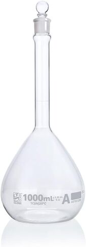 Volumetric Flask, Globe Glass, 1000mL, Class A, to Contain (TC), 3.3 Borosilicate Glass, ASTM E288, 1/Box in Kuwait