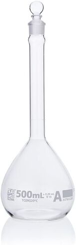 Volumetric Flask, Globe Glass, 1000mL, Class A, to Contain (TC), 3.3 Borosilicate Glass, ASTM E288, 1/Box in Kuwait