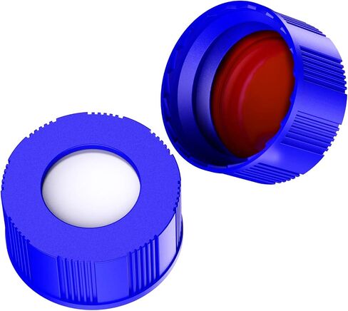 Autosampler Vials Cap,9mm Blue Polypropylene Screw-Thread Caps with Pre-Slit PTFE White/Silicone Blue Septa,6mm Center Hole by Biomed Scientific in Saudi Arabia