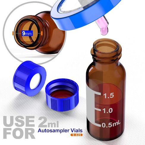 Autosampler Vials Cap,9mm Blue Polypropylene Screw-Thread Caps with Pre-Slit PTFE White/Silicone Blue Septa,6mm Center Hole by Biomed Scientific in Saudi Arabia