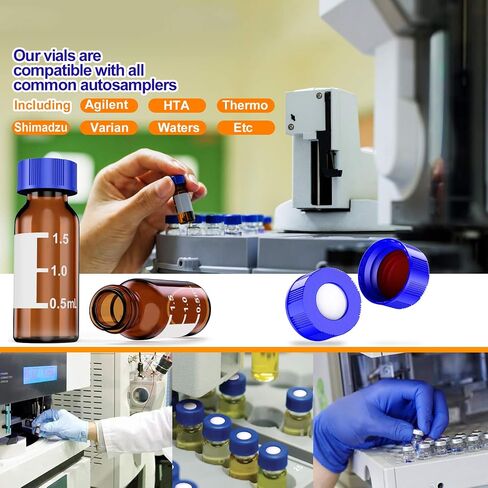 Autosampler Vials Cap,9mm Blue Polypropylene Screw-Thread Caps with Pre-Slit PTFE White/Silicone Blue Septa,6mm Center Hole by Biomed Scientific in Saudi Arabia