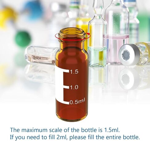 قارورة أخذ العينات التلقائية سعة 2 مل 100 عبوة - قارورة HPLC | 9-425 قارورة كهرمانية مع أغطية لولبية زرقاء | تصحيح الكتابة | التخرج | PTFE الأبيض والسيليكون الأحمر مناسب لعينات LC in Kuwait